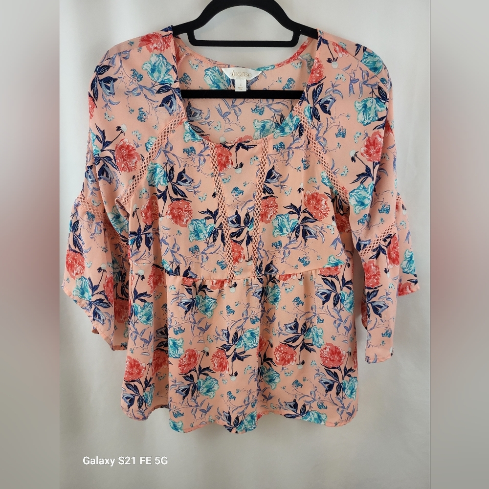 Pink Floral Baby Doll Blouse Small
